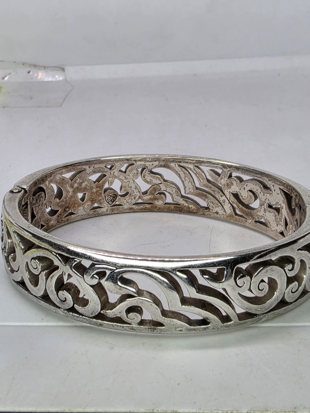 Brighton Hinged Filigree Cut Out Scrolls Silver Bangle Bracelet Clamper Signed